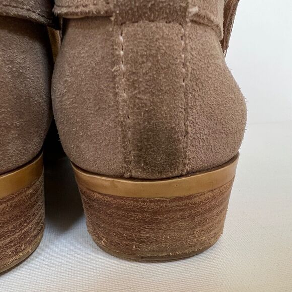 Lucky Brand Boots Size 8M/38 Taupe Tan Bellisa Ankle Booties Suede Buckle - Picture 7 of 12
